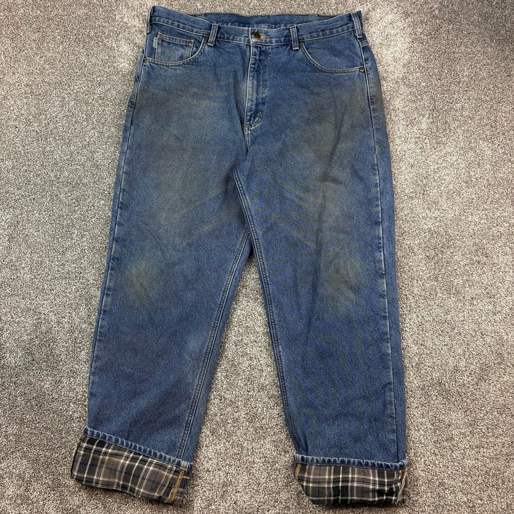 Vintage Carhartt Jeans Mens 38x32 Denim Flannel Lined Distressed Straight Leg‎